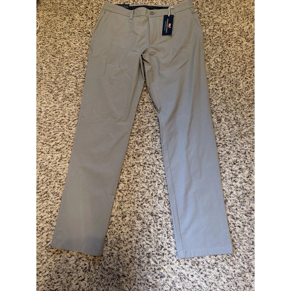 Vineyard Vines Performance New Mens Light Gray Pant Sz 32x32 Elastic Waist Slim